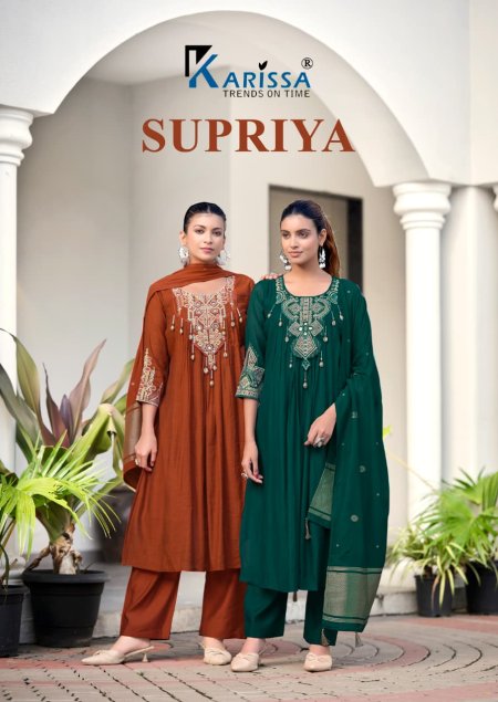 Supriya By Karissa Viscose Coral Silk Kurti With Bottom Dupatta